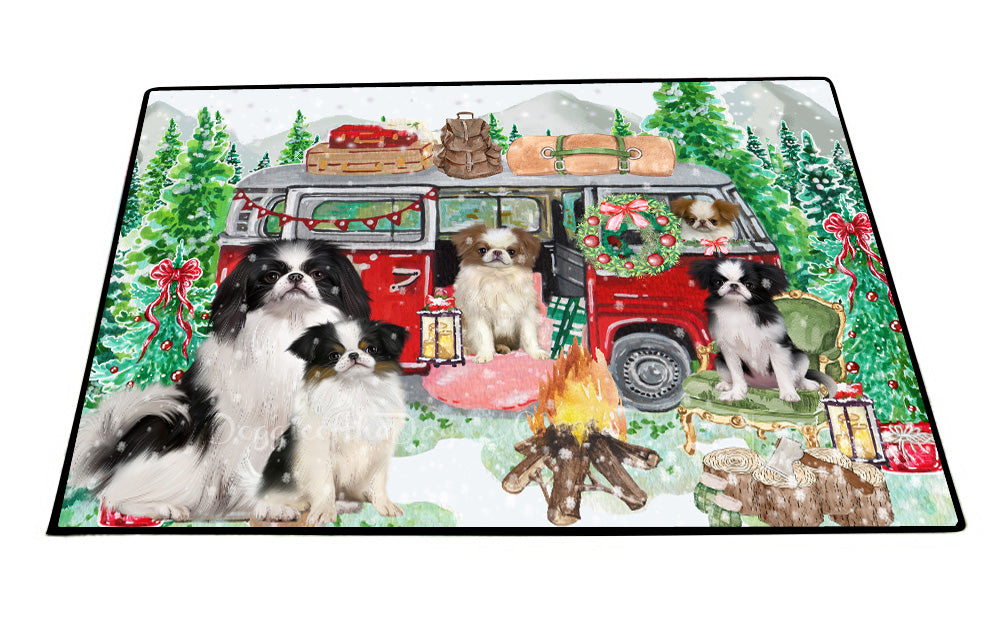 Christmas Time Camping with Japanese Chin Dogs Floor Mat- Anti-Slip Pet Door Mat Indoor Outdoor Front Rug Mats for Home Outside Entrance Pets Portrait Unique Rug Washable Premium Quality Mat