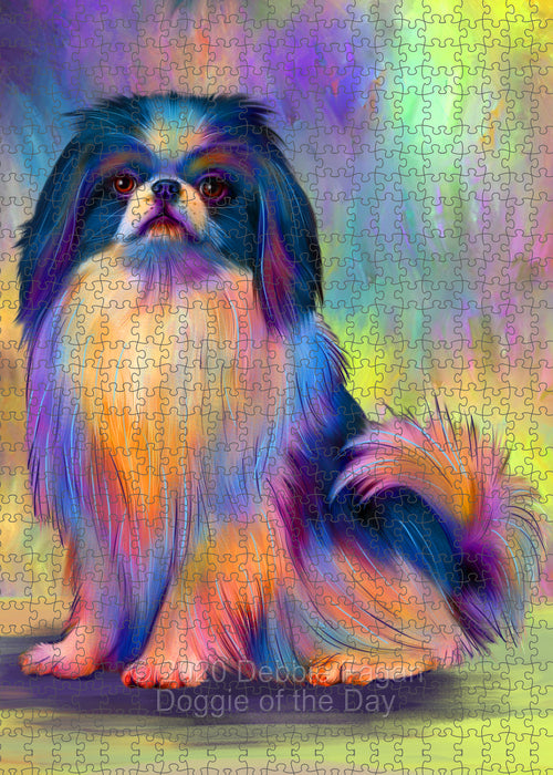Paradise Wave Japanese Chin Dog Portrait Jigsaw Puzzle for Adults Animal Interlocking Puzzle Game Unique Gift for Dog Lover's with Metal Tin Box