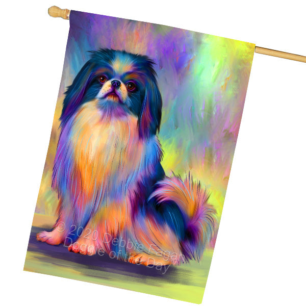 Paradise Wave Japanese Chin Dog House Flag Outdoor Decorative Double Sided Pet Portrait Weather Resistant Premium Quality Animal Printed Home Decorative Flags 100% Polyester