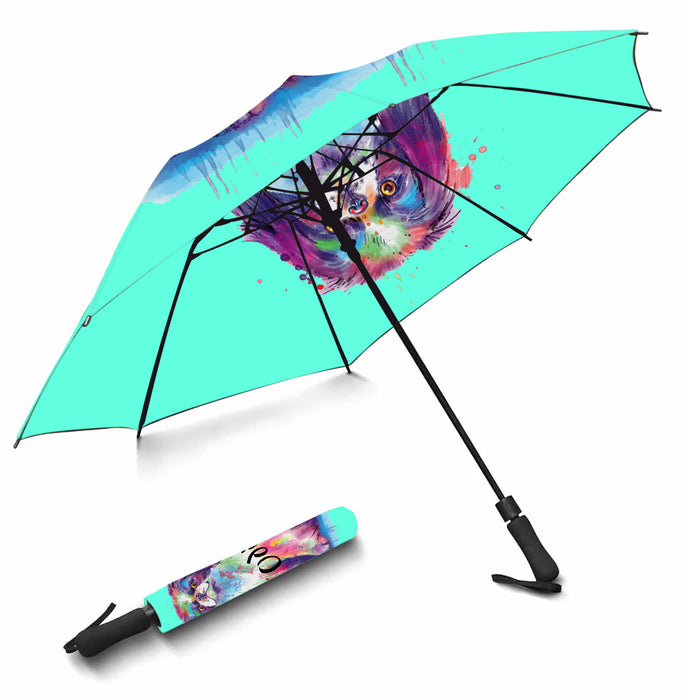 Custom Pet Name Personalized Watercolor Japanese Chin DogSemi-Automatic Foldable Umbrella