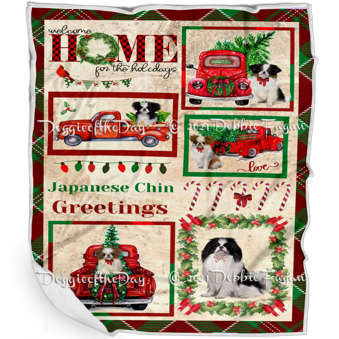 Welcome Home for Christmas Holidays Japanese Chin Dogs Blanket BLNKT72031