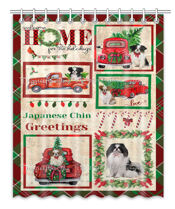 Welcome Home for Christmas Holidays Japanese Chin Dogs Shower Curtain Bathroom Accessories Decor Bath Tub Screens