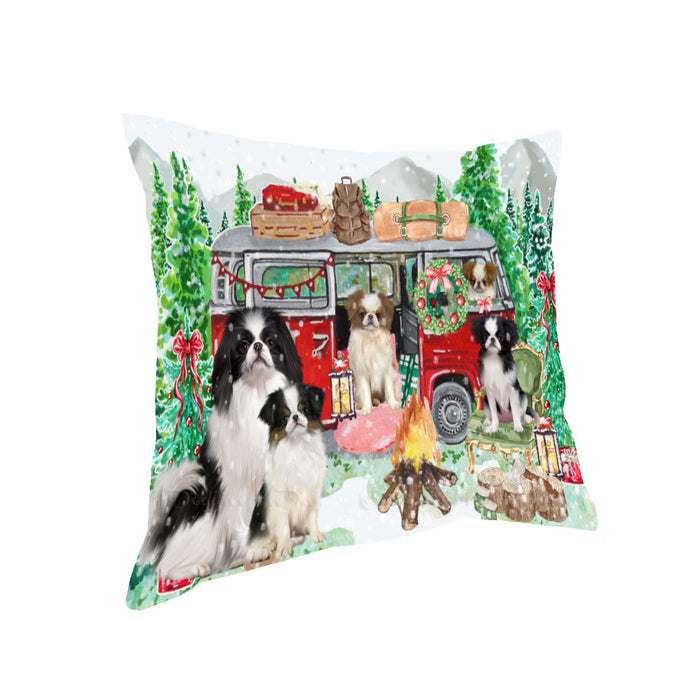 Christmas Time Camping with Japanese Chin Dogs Pillow with Top Quality High-Resolution Images - Ultra Soft Pet Pillows for Sleeping - Reversible & Comfort - Ideal Gift for Dog Lover - Cushion for Sofa Couch Bed - 100% Polyester