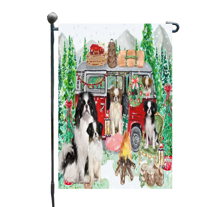Christmas Time Camping with Japanese Chin Dogs Garden Flags- Outdoor Double Sided Garden Yard Porch Lawn Spring Decorative Vertical Home Flags 12 1/2"w x 18"h