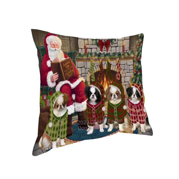 Christmas Cozy Fire Holiday Tails Japanese Chin Dogs Pillow with Top Quality High-Resolution Images - Ultra Soft Pet Pillows for Sleeping - Reversible & Comfort - Ideal Gift for Dog Lover - Cushion for Sofa Couch Bed - 100% Polyester