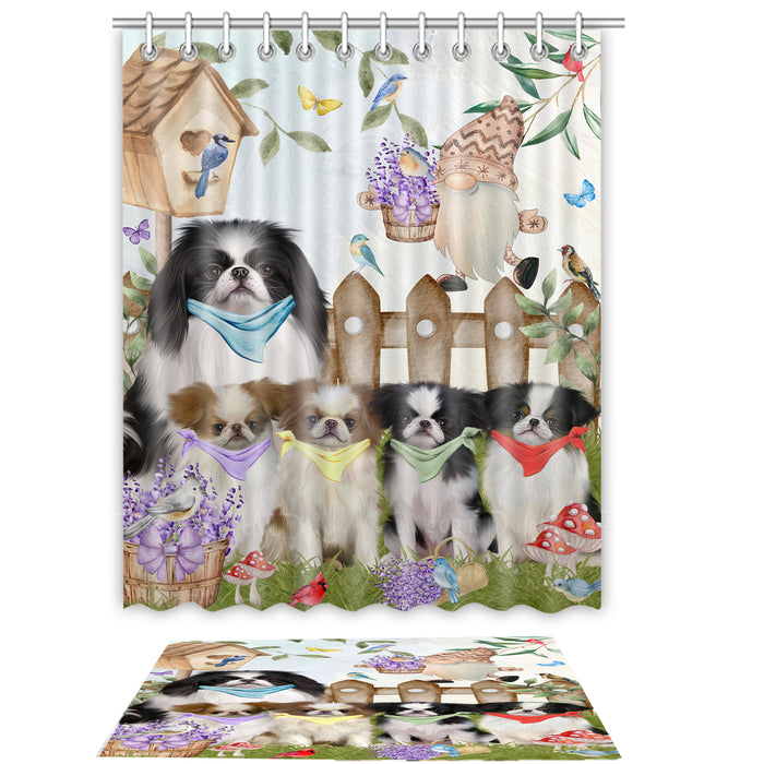 Japanese Chin Shower Curtain & Bath Mat Set - Explore a Variety of Custom Designs - Personalized Curtains with hooks and Rug for Bathroom Decor - Dog Gift for Pet Lovers