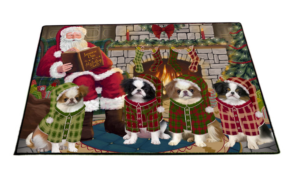 Christmas Cozy Fire Holiday Tails Japanese Chin Dogs Floormat FLMS55747