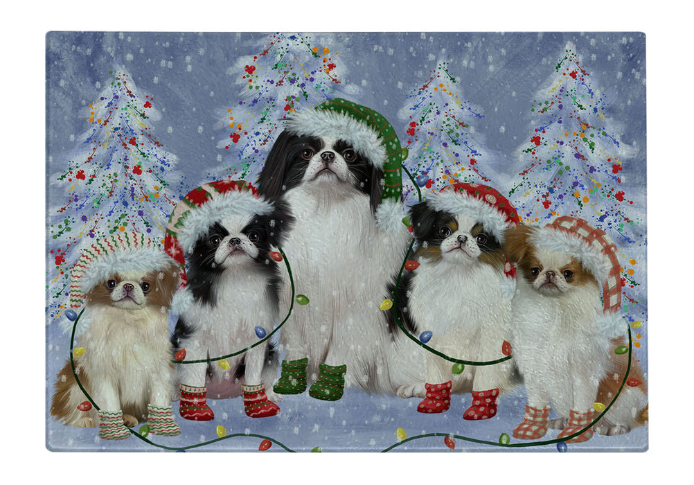 Christmas Lights and Japanese Chin Dogs Cutting Board - For Kitchen - Scratch & Stain Resistant - Designed To Stay In Place - Easy To Clean By Hand - Perfect for Chopping Meats, Vegetables