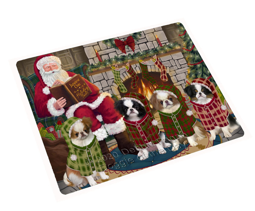 Christmas Cozy Fire Holiday Tails Japanese Chin Dogs Cutting Board - For Kitchen - Scratch & Stain Resistant - Designed To Stay In Place - Easy To Clean By Hand - Perfect for Chopping Meats, Vegetables