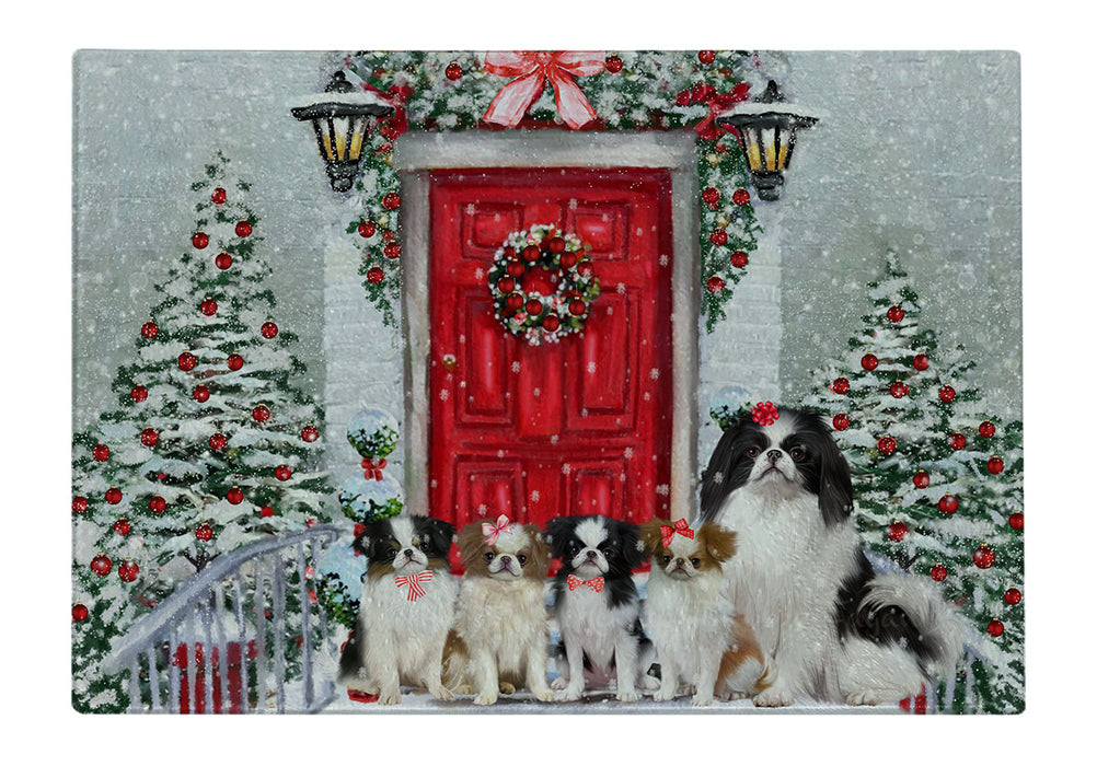 Christmas Holiday Welcome Japanese Chin Dogs Cutting Board - For Kitchen - Scratch & Stain Resistant - Designed To Stay In Place - Easy To Clean By Hand - Perfect for Chopping Meats, Vegetables