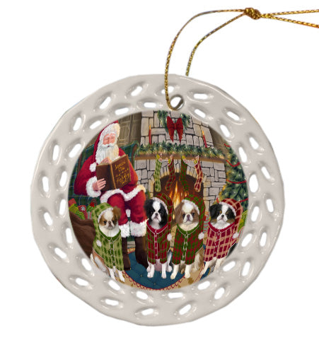 Christmas Cozy Fire Holiday Tails Japanese Chin Dogs Doily Ornament DPOR58817