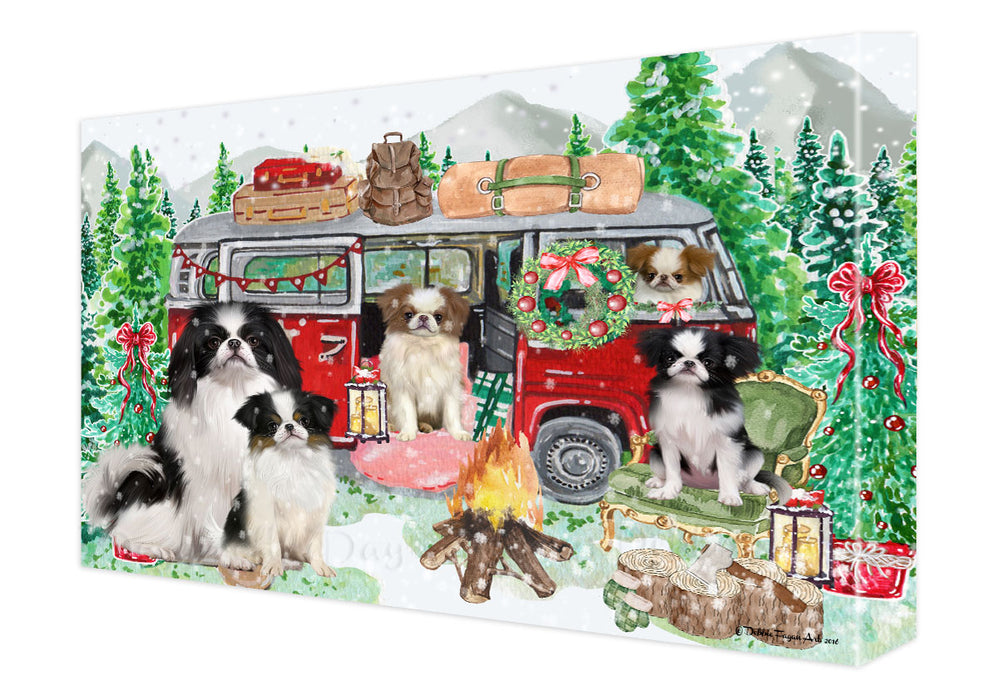 Christmas Time Camping with Japanese Chin Dogs Canvas Wall Art - Premium Quality Ready to Hang Room Decor Wall Art Canvas - Unique Animal Printed Digital Painting for Decoration