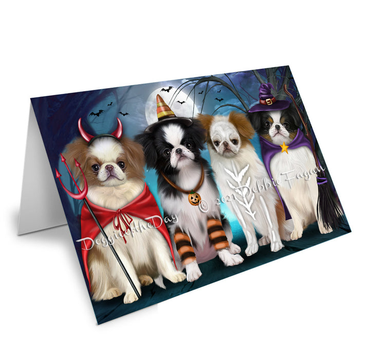 Happy Halloween Trick or Treat Japanese Chin Dogs Handmade Artwork Assorted Pets Greeting Cards and Note Cards with Envelopes for All Occasions and Holiday Seasons GCD76769