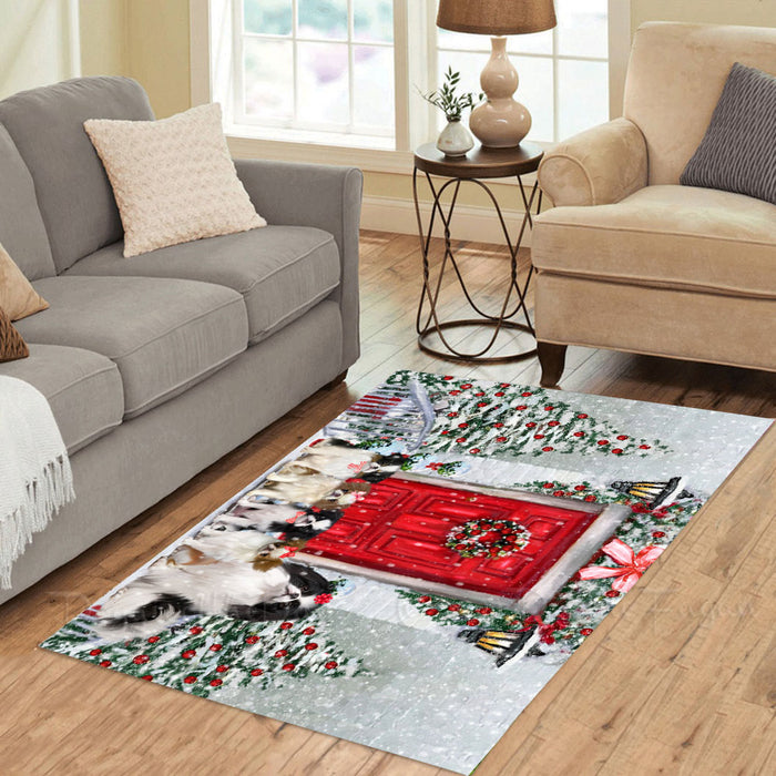 Christmas Holiday Welcome Japanese Chin Dogs Area Rug - Ultra Soft Cute Pet Printed Unique Style Floor Living Room Carpet Decorative Rug for Indoor Gift for Pet Lovers