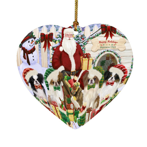 Christmas Dog house Gathering Japanese Chin Dogs Heart Christmas Ornament HPORA59158
