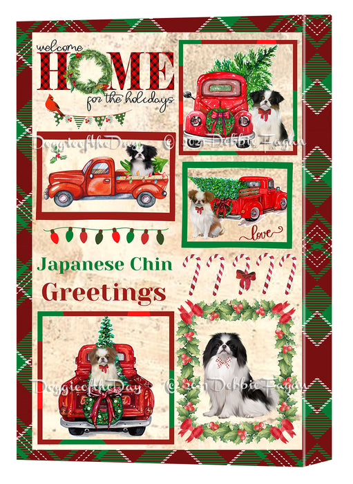 Welcome Home for Christmas Holidays Japanese Chin Dogs Canvas Wall Art Decor - Premium Quality Canvas Wall Art for Living Room Bedroom Home Office Decor Ready to Hang CVS149642