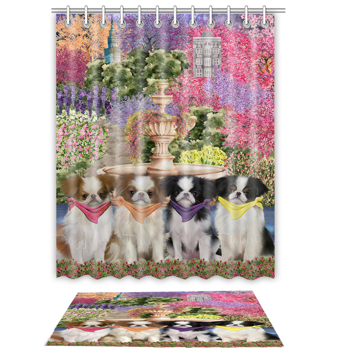 Japanese Chin Shower Curtain & Bath Mat Set - Explore a Variety of Custom Designs - Personalized Curtains with hooks and Rug for Bathroom Decor - Dog Gift for Pet Lovers