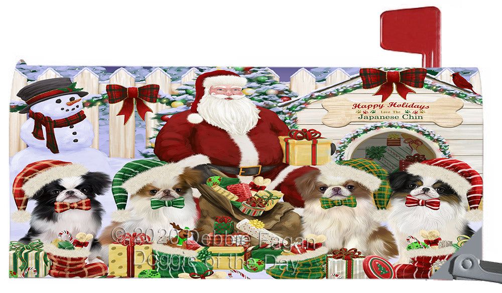 Christmas Dog house Gathering Japanese Chin Dogs Magnetic Mailbox Cover Both Sides Pet Theme Printed Decorative Letter Box Wrap Case Postbox Thick Magnetic Vinyl Material