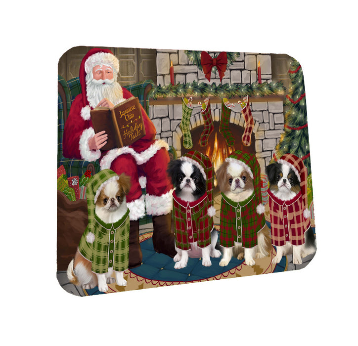 Christmas Cozy Fire Holiday Tails Japanese Chin Dogs Coasters Set of 4 CSTA58405