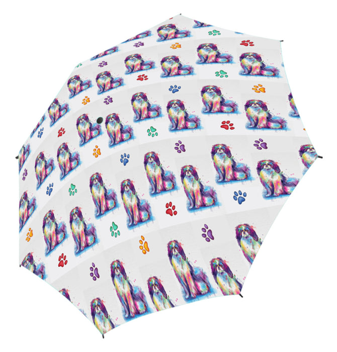 Watercolor Mini Japanese Chin DogsSemi-Automatic Foldable Umbrella