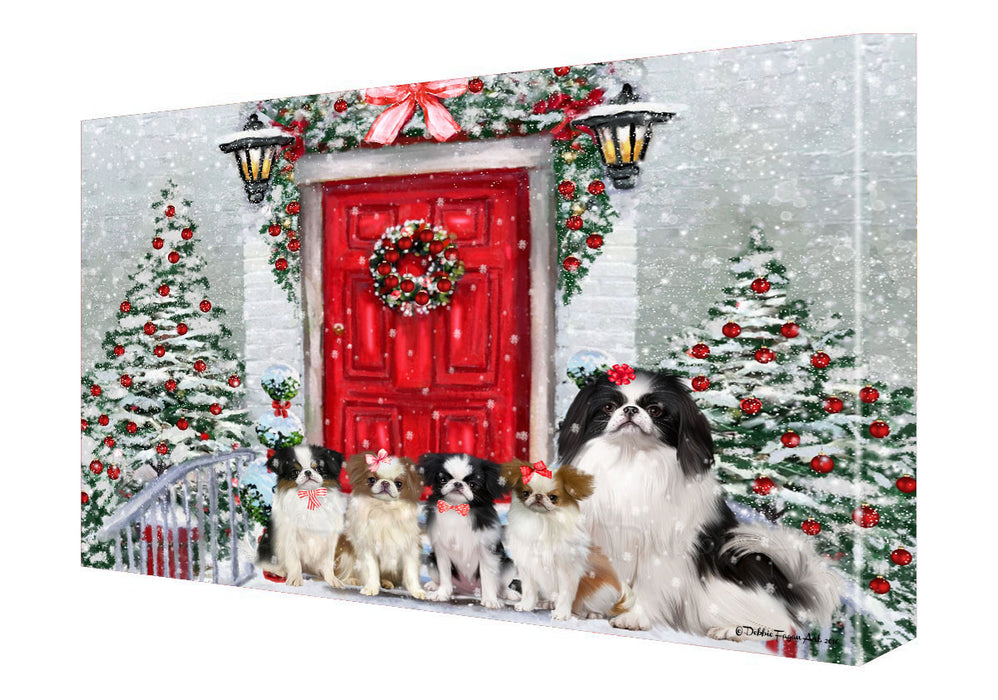 Christmas Holiday Welcome Japanese Chin Dogs Canvas Wall Art - Premium Quality Ready to Hang Room Decor Wall Art Canvas - Unique Animal Printed Digital Painting for Decoration