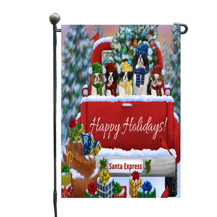 Christmas Red Truck Travlin Home for the Holidays Japanese Chin Dogs Garden Flags- Outdoor Double Sided Garden Yard Porch Lawn Spring Decorative Vertical Home Flags 12 1/2"w x 18"h