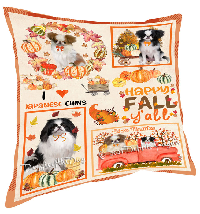 Happy Fall Y'all Pumpkin Japanese Chin Dogs Pillow with Top Quality High-Resolution Images - Ultra Soft Pet Pillows for Sleeping - Reversible & Comfort - Ideal Gift for Dog Lover - Cushion for Sofa Couch Bed - 100% Polyester
