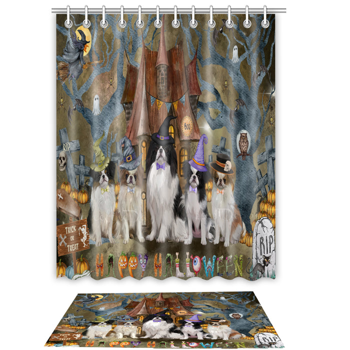 Japanese Chin Shower Curtain & Bath Mat Set, Custom, Explore a Variety of Designs, Personalized, Curtains with hooks and Rug Bathroom Decor, Halloween Gift for Dog Lovers