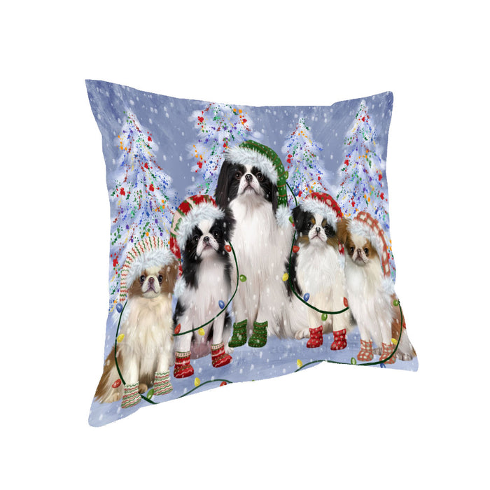 Christmas Lights and Japanese Chin Dogs Pillow with Top Quality High-Resolution Images - Ultra Soft Pet Pillows for Sleeping - Reversible & Comfort - Ideal Gift for Dog Lover - Cushion for Sofa Couch Bed - 100% Polyester
