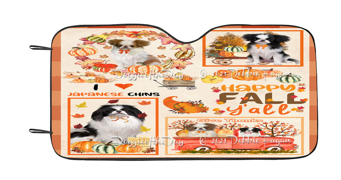 Happy Fall Y'all Pumpkin Japanese Chin Dogs Car Sun Shade Cover Curtain