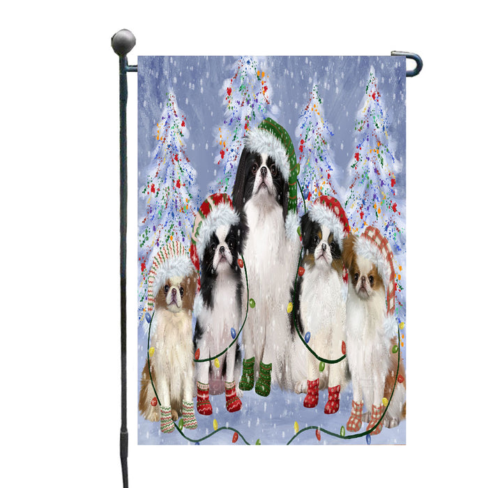 Christmas Lights and Japanese Chin Dogs Garden Flags- Outdoor Double Sided Garden Yard Porch Lawn Spring Decorative Vertical Home Flags 12 1/2"w x 18"h