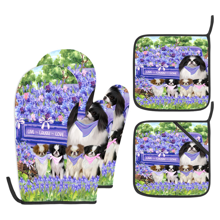 Japanese Chin Oven Mitts and Pot Holder Set, Explore a Variety of Personalized Designs, Custom, Kitchen Gloves for Cooking with Potholders, Pet and Dog Gift Lovers