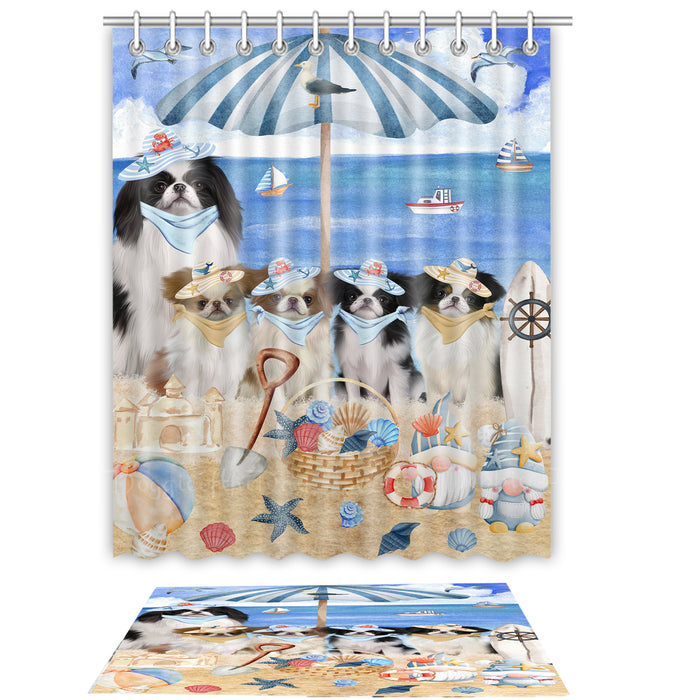 Japanese Chin Shower Curtain & Bath Mat Set: Explore a Variety of Designs, Custom, Personalized, Curtains with hooks and Rug Bathroom Decor, Gift for Dog and Pet Lovers