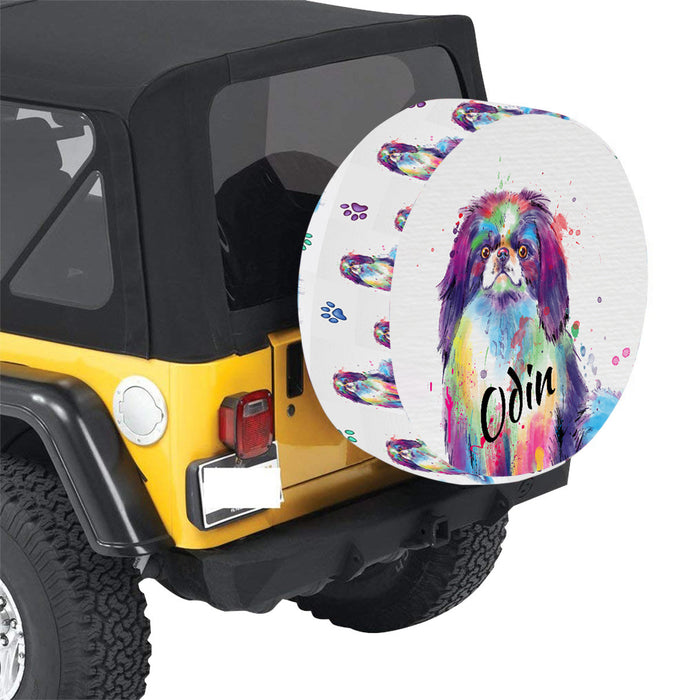 Custom Pet Name Personalized Watercolor Japanese Chin Dog Car Tire Cover