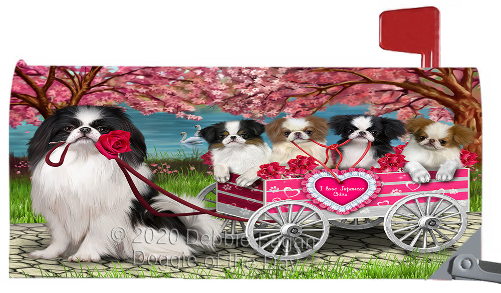 I Love Japanese Chin Dogs in a Cart Magnetic Mailbox Cover Both Sides Pet Theme Printed Decorative Letter Box Wrap Case Postbox Thick Magnetic Vinyl Material