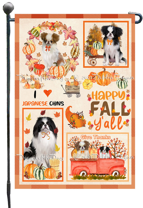 Happy Fall Y'all Pumpkin Japanese Chin Dogs Garden Flags- Outdoor Double Sided Garden Yard Porch Lawn Spring Decorative Vertical Home Flags 12 1/2"w x 18"h