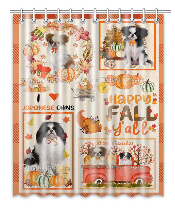 Happy Fall Y'all Pumpkin Japanese Chin Dogs Shower Curtain Bathroom Accessories Decor Bath Tub Screens