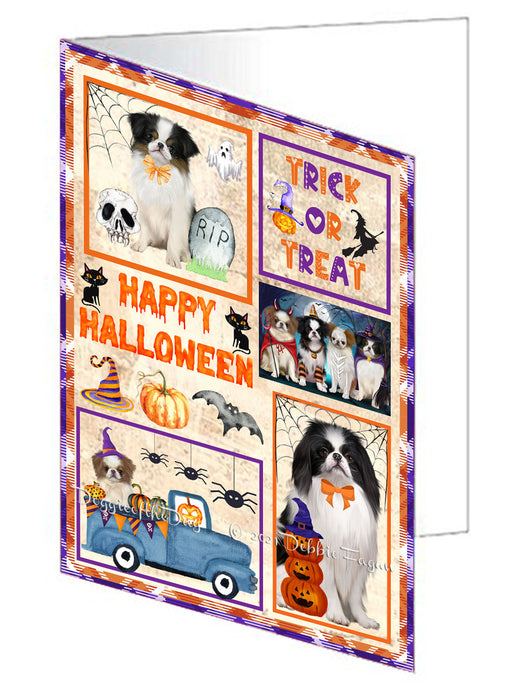 Happy Halloween Trick or Treat Japanese Chin Dogs Handmade Artwork Assorted Pets Greeting Cards and Note Cards with Envelopes for All Occasions and Holiday Seasons GCD76529