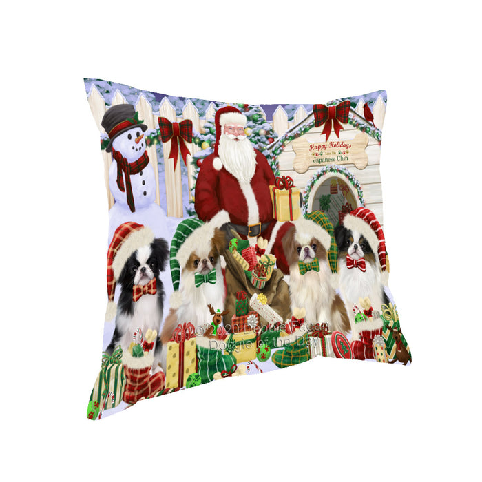 Christmas Dog house Gathering Japanese Chin Dogs Pillow with Top Quality High-Resolution Images - Ultra Soft Pet Pillows for Sleeping - Reversible & Comfort - Ideal Gift for Dog Lover - Cushion for Sofa Couch Bed - 100% Polyester