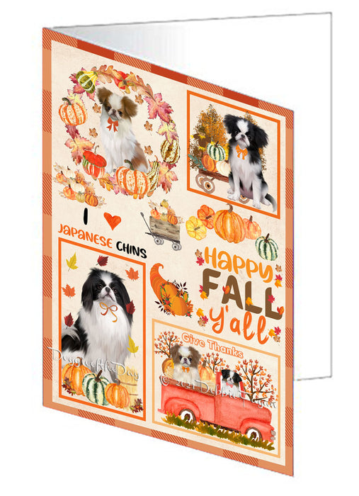 Happy Fall Y'all Pumpkin Japanese Chin Dogs Handmade Artwork Assorted Pets Greeting Cards and Note Cards with Envelopes for All Occasions and Holiday Seasons GCD77039