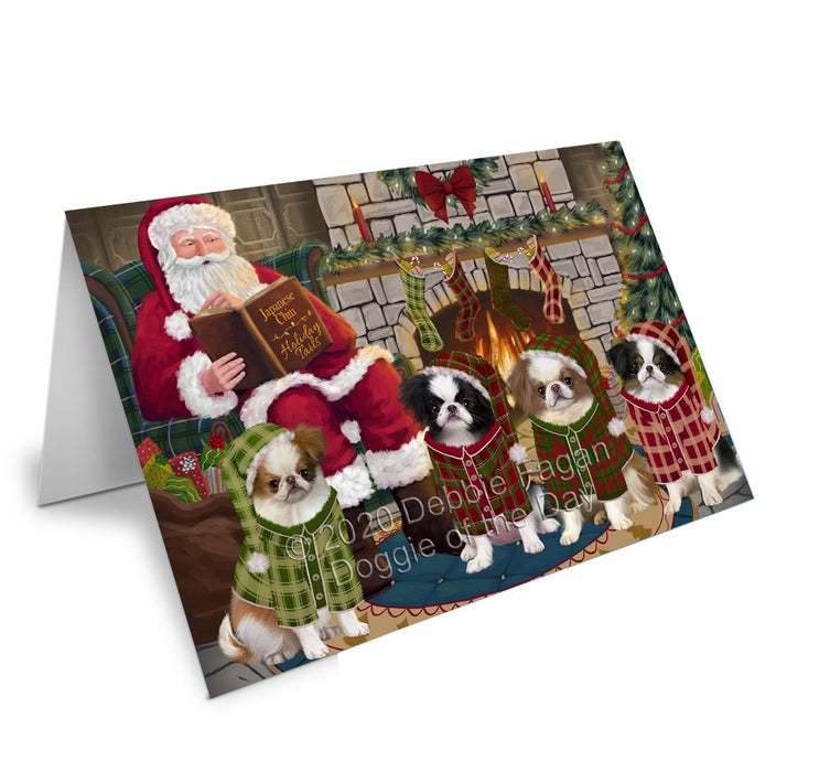 Christmas Dog house Gathering Japanese Chin Dogs Handmade Artwork Assorted Pets Greeting Cards and Note Cards with Envelopes for All Occasions and Holiday Seasons