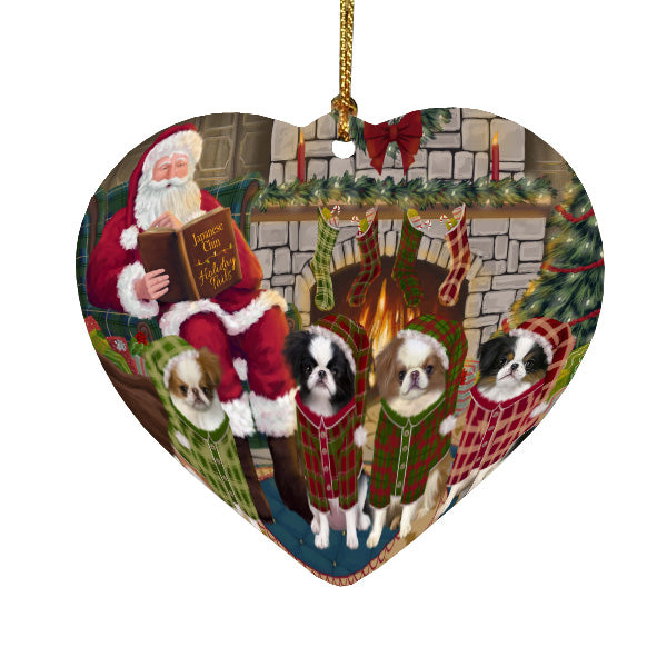 Christmas Cozy Fire Holiday Tails Japanese Chin Dogs Heart Christmas Ornament HPORA59166