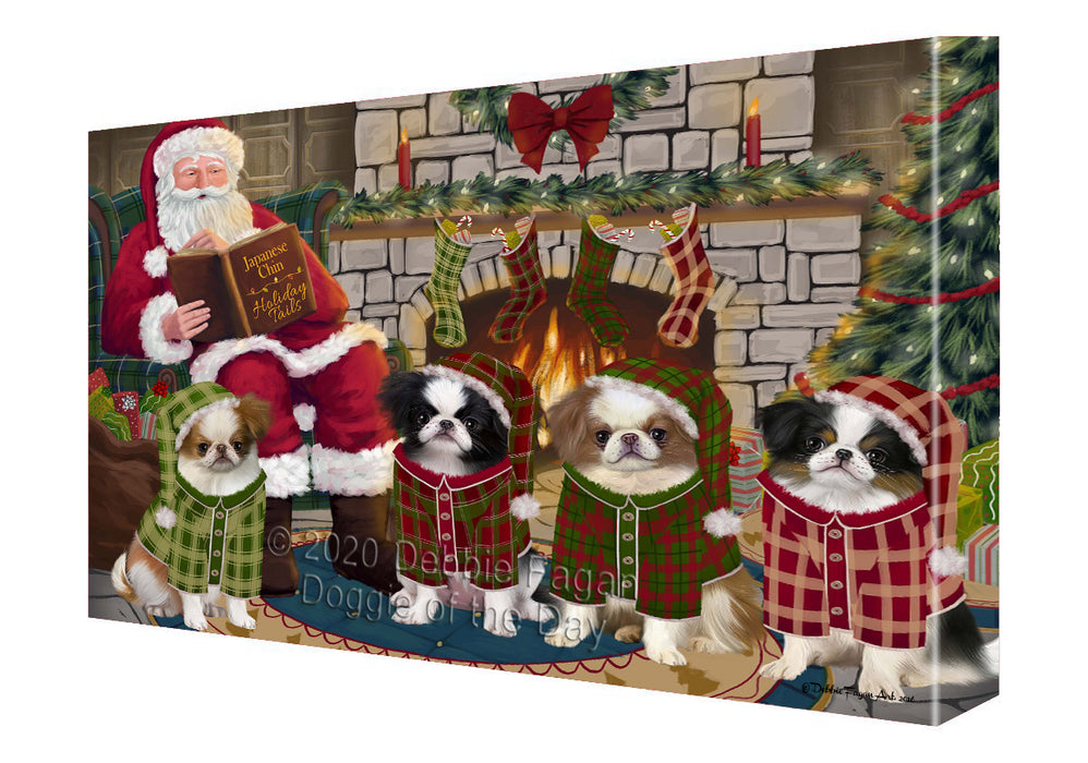 Christmas Cozy Fire Holiday Tails Japanese Chin Dogs Canvas Wall Art - Premium Quality Ready to Hang Room Decor Wall Art Canvas - Unique Animal Printed Digital Painting for Decoration