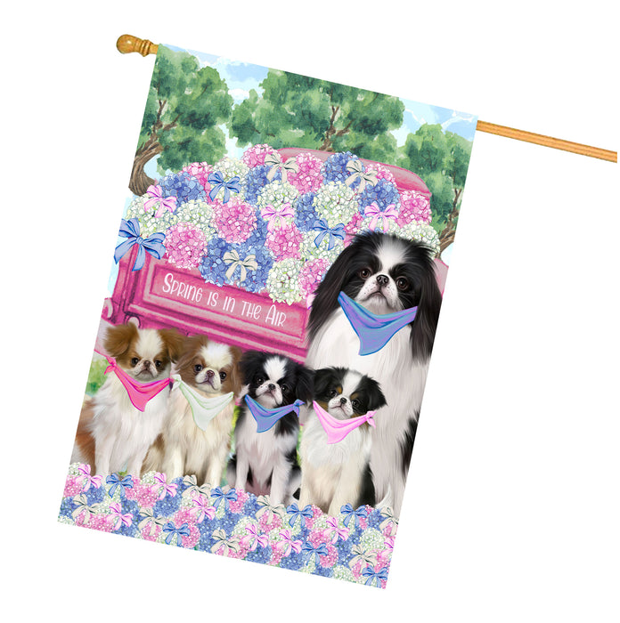 Japanese Chin Dogs House Flag: Explore a Variety of Personalized Designs, Double-Sided, Weather Resistant, Custom, Home Outside Yard Decor for Dog and Pet Lovers