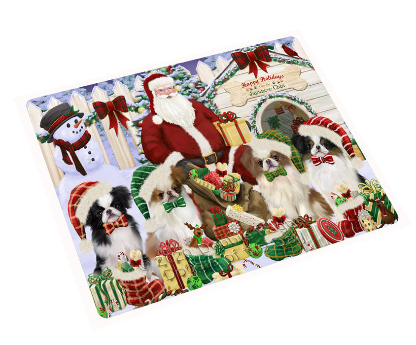 Christmas Dog house Gathering Japanese Chin Dogs Cutting Board - For Kitchen - Scratch & Stain Resistant - Designed To Stay In Place - Easy To Clean By Hand - Perfect for Chopping Meats, Vegetables