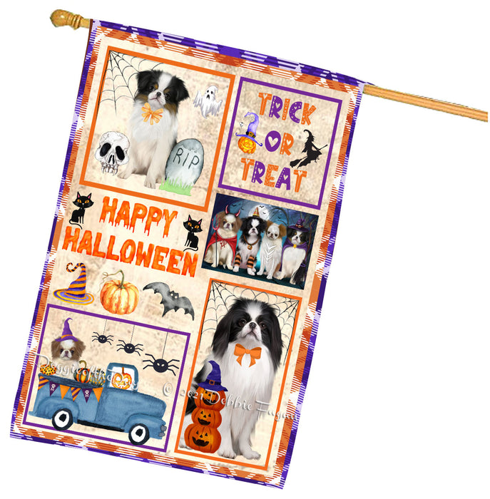 Happy Halloween Trick or Treat Japanese Chin Dogs House Flag Outdoor Decorative Double Sided Pet Portrait Weather Resistant Premium Quality Animal Printed Home Decorative Flags 100% Polyester