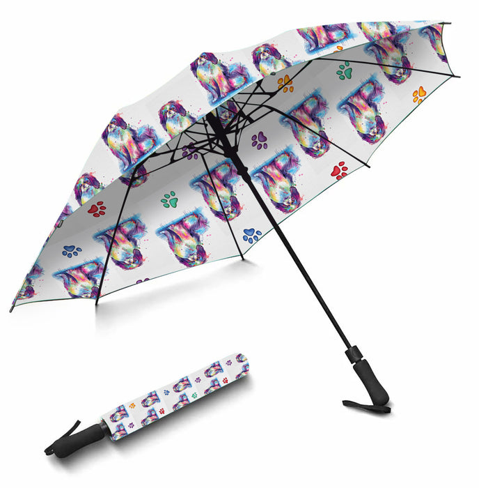 Watercolor Mini Japanese Chin DogsSemi-Automatic Foldable Umbrella
