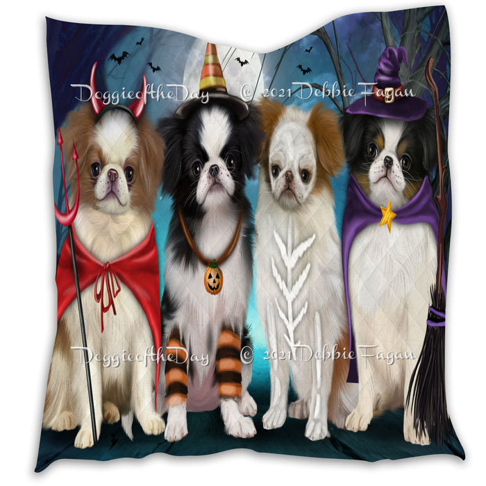 Happy Halloween Trick or Treat Japanese Chin Dogs Lightweight Soft Bedspread Coverlet Bedding Quilt QUILT60411