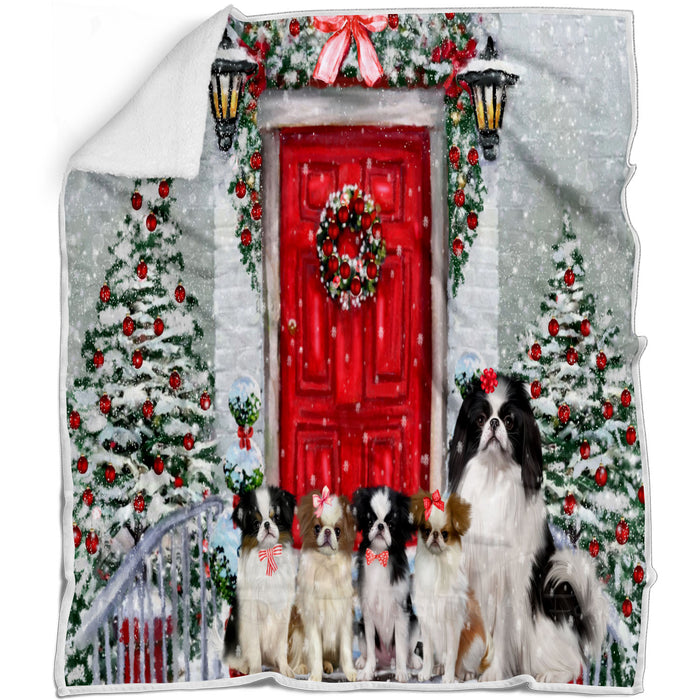 Christmas Holiday Welcome Japanese Chin Dogs Blanket - Lightweight Soft Cozy and Durable Bed Blanket - Animal Theme Fuzzy Blanket for Sofa Couch