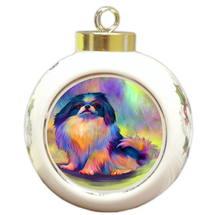 Paradise Wave Japanese Chin Dog Round Ball Christmas Ornament RBPOR57072